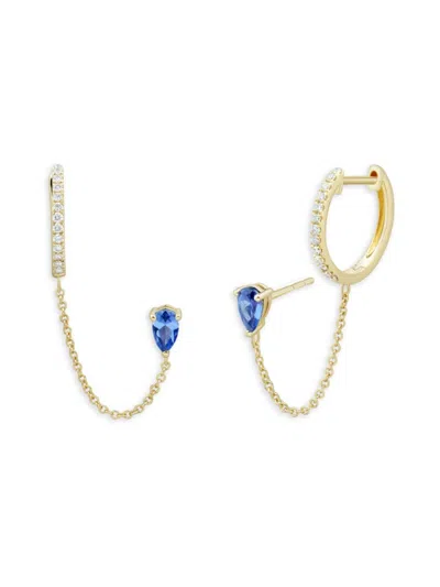Saks Fifth Avenue Women's 14k Yellow Gold, Sapphire & Diamond Double Piercing Earrings