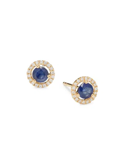 Saks Fifth Avenue Women's 14k Yellow Gold, Sapphire & Diamond Halo Stud Earrings