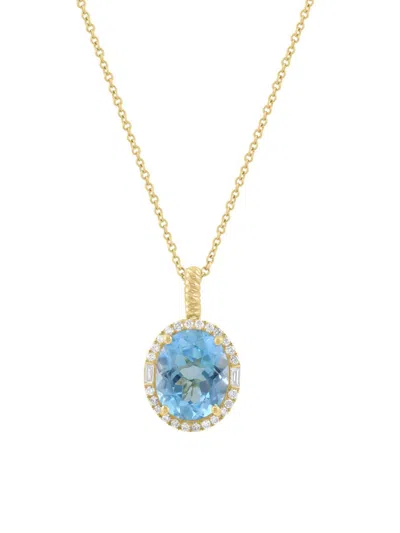 Saks Fifth Avenue Women's 14k Yellow Gold, Sky Blue Topaz & 0.23 Tcw Diamond Halo Pendant Necklace