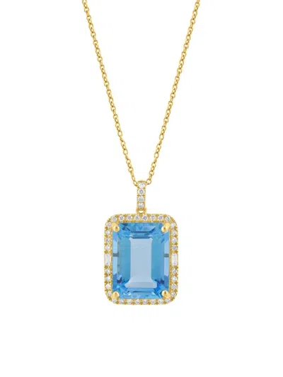 Saks Fifth Avenue Women's 14k Yellow Gold, Sky Blue Topaz & 0.33 Tcw Diamond Halo Pendant Necklace In Burgundy