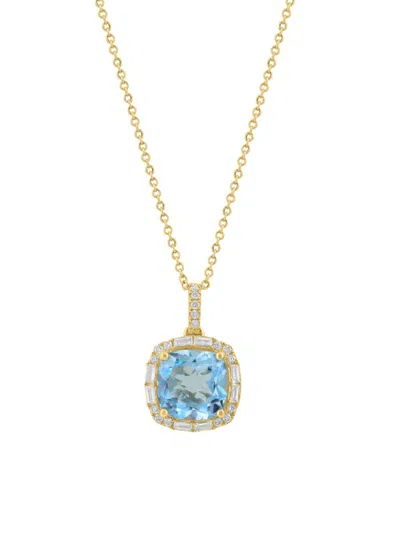 Saks Fifth Avenue Women's 14k Yellow Gold, Sky Blue Topaz & 0.34 Tcw Diamond Halo Pendant Necklace In Green