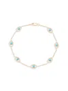 SAKS FIFTH AVENUE WOMEN'S 14K YELLOW GOLD, SYNTHETIC TURQUOISE & WHITE TOPAZ STATION BRACELET