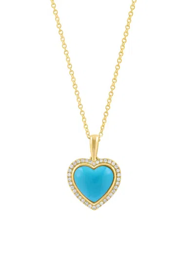Saks Fifth Avenue Women's 14k Yellow Gold, Turquoise & 0.13 Tcw Diamond Heart Pendant Necklace In Metallic