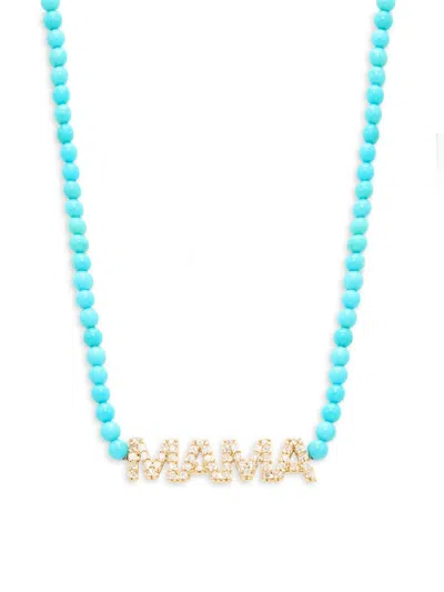 Saks Fifth Avenue Women's 14k Yellow Gold, Turquoise & 0.2 Tcw Diamond Mama Necklace In Blue