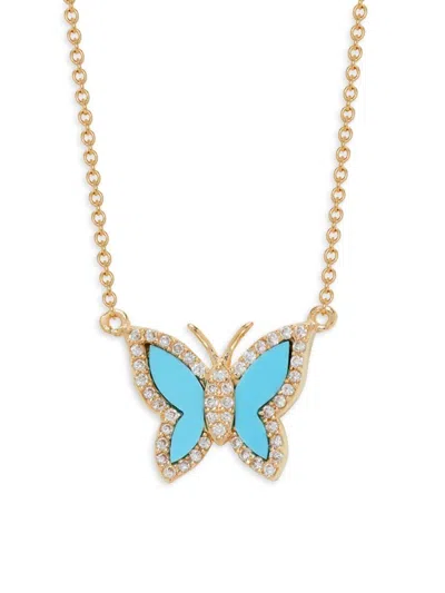 Saks Fifth Avenue Women's 14k Yellow Gold, Turquoise & Diamond Butterfly Pendant Necklace