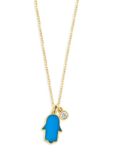 Saks Fifth Avenue Women's 14k Yellow Gold, Turquoise & Diamond Hamsa Pendant Necklace
