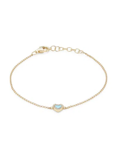 Saks Fifth Avenue Women's 14k Yellow Gold, Turquoise & Diamond Heart Bracelet