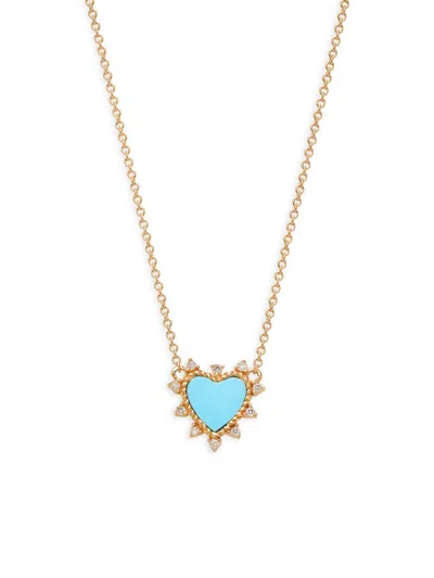 Saks Fifth Avenue Women's 14k Yellow Gold, Turquoise & Diamond Heart Pendant Necklace