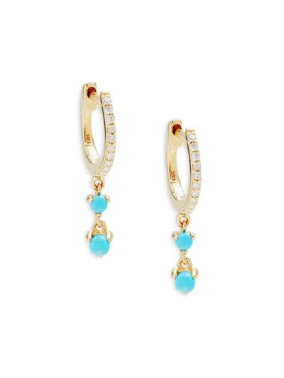 Saks Fifth Avenue Women's 14k Yellow Gold, Turquoise & Diamond Hoop Earrings