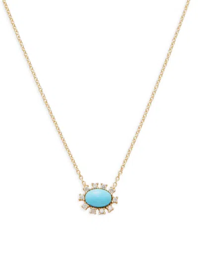 Saks Fifth Avenue Women's 14k Yellow Gold, Turquoise & Diamond Pendant Necklace In Blue
