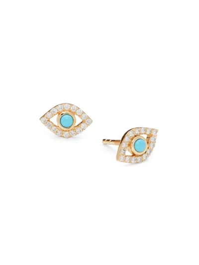 Saks Fifth Avenue Women's 14k Yellow Gold, Turquoise & Diamond Stud Earrings