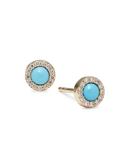 Saks Fifth Avenue Women's 14k Yellow Gold, Turquoise & Diamond Stud Earrings