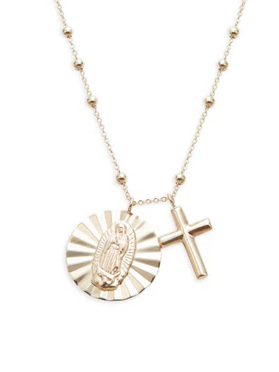 Saks Fifth Avenue Women's 14k Yellow Gold Virgin Mary & Cross Pendant Necklace