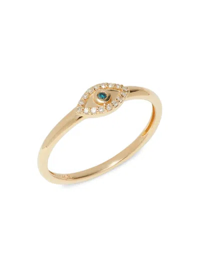 Saks Fifth Avenue Women's 14k Yellow Gold, White & Ocean Blue Diamond Evil Eye Ring