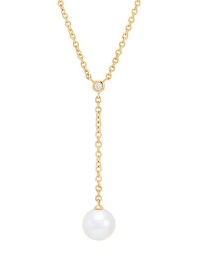 Saks Fifth Avenue Women's 14k Yellow Gold, White Freshwater Cultured Pearl & Diamond Lariat Necklace