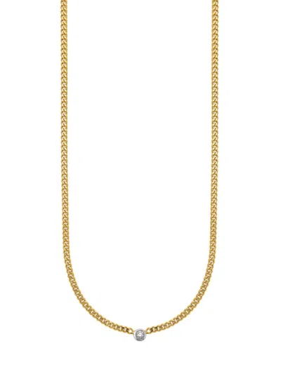 Saks Fifth Avenue Women's 14k Yellow Gold, White Rhodium & 0.1 Tcw Diamond Charm Curb Chain Necklace