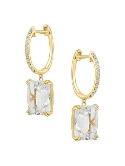 Saks Fifth Avenue Women's 14k Yellow Gold, White Topaz & 0.09 Tcw Diamond Drop Earrings