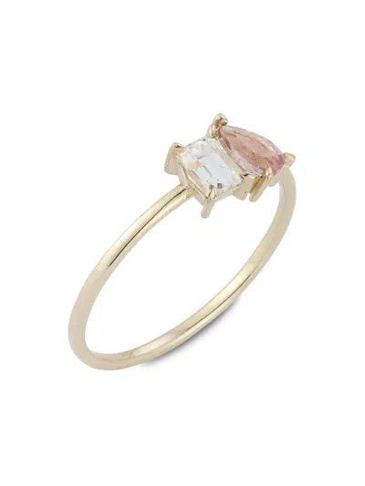 Saks Fifth Avenue Women's 14k Yellow Gold, White Topaz & Pink Tourmaline Toi Et Moi Ring