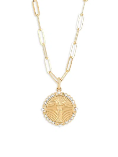 Saks Fifth Avenue Women's 14k Yellow Goldplated Sterling Silver & 0.1 Tcw Diamond Jesus Pendant Necklace