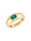Saks Fifth Avenue Women's 14k Yellow Goldplated Sterling Silver & Created Emerald Dome Ring In Silver