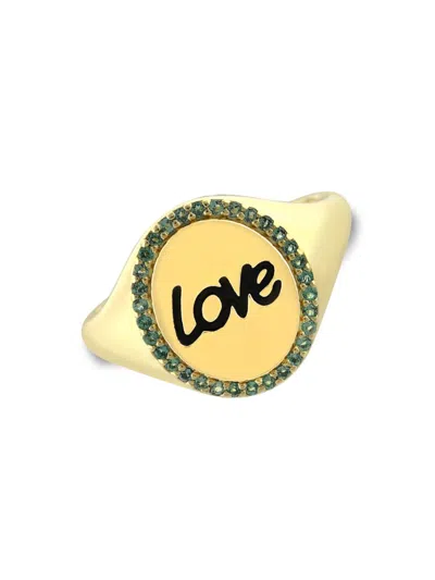 Saks Fifth Avenue Women's 14k Yellow Goldplated Sterling Silver & Created Emerald Love Signet Ring