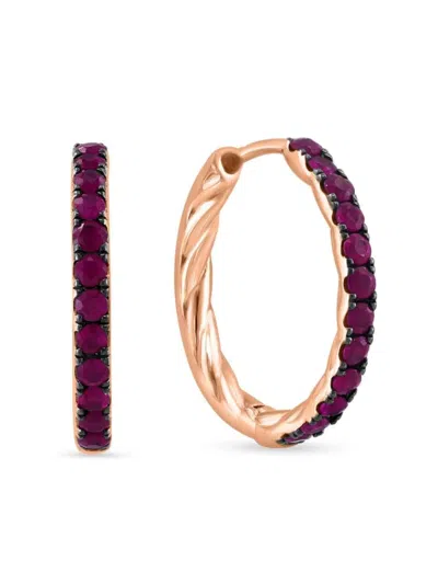 Saks Fifth Avenue Women's 14k Yellow Goldplated Sterling Silver & Ruby Twist Hoop Earrings In Yellow Gold Plated