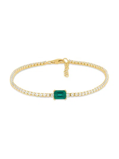 Saks Fifth Avenue Women's 14k Yellow Goldplated Sterling Silver, Created Emerald & Created White Sapphire Bracelet