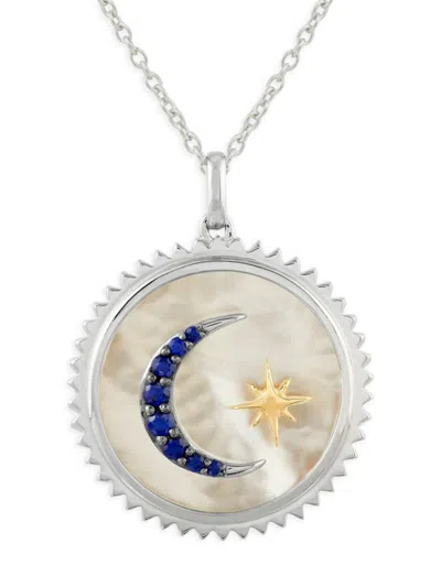 Saks Fifth Avenue Women's 14k Yellow Goldplated Sterling Silver, Mother Of Pearl & Sapphire Moon Star Pendant Necklace