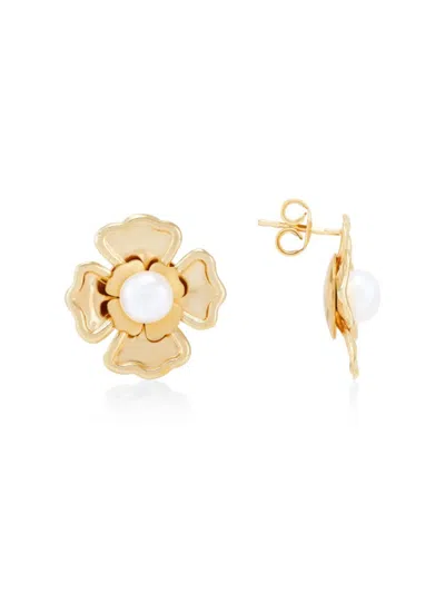 Saks Fifth Avenue Women's 18k Goldplated Sterling Silver & Freshwater Pearl Flower Stud Earrings
