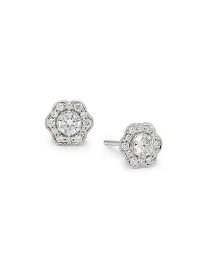 Saks Fifth Avenue Women's 18k White Gold & 0.50 Tcw Diamond Floral Stud Earrings