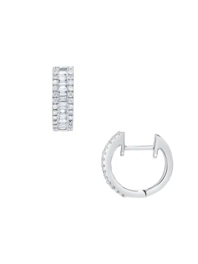 Saks Fifth Avenue Women's 18k White Gold & 0.65 Tcw Diamond Baguette Huggies Earrings In Metallic