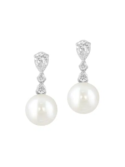 Saks Fifth Avenue Women's 18k White Gold & 1.28 Tcw Lab-grown Diamond Drop Earrings In Green