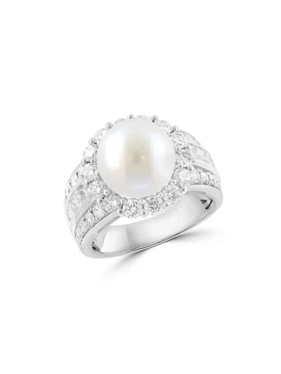 Saks Fifth Avenue Women's 18k White Gold, Cultured Freshwater Pearl & 2.09 Tcw Lab-grown Diamond Halo Ring