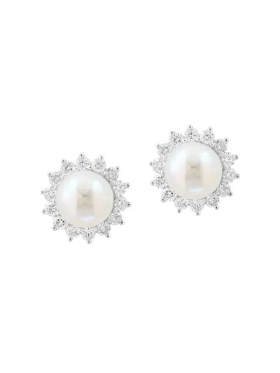 Saks Fifth Avenue Women's 18k White Gold, Freshwater Pearl & 0.96 Tcw Diamond Halo Stud Earrings
