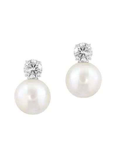 Saks Fifth Avenue Women's 18k White Gold, Freshwater Pearl & 0.98 Tcw Lab-grown Diamond Earrings In Pink