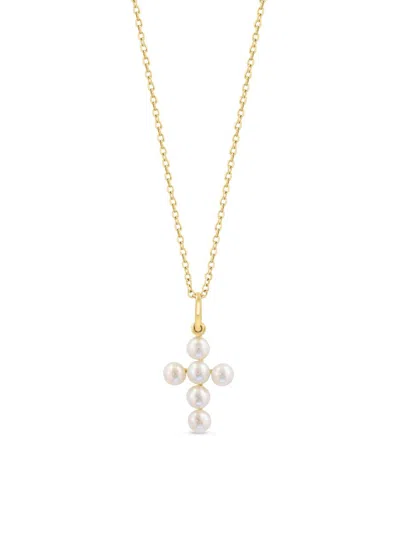 Saks Fifth Avenue Women's 18k Yellow Gold & Cultured Freshwater Pearl Cross Pendant Necklace