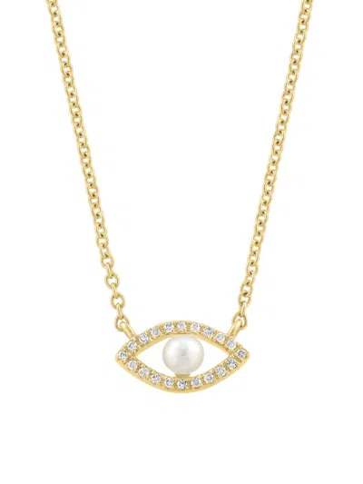 Saks Fifth Avenue Women's 18k Yellow Gold, Cultured Freshwater Pearl & 0.04 Tcw Diamond Eye Pendant Necklace In Gray
