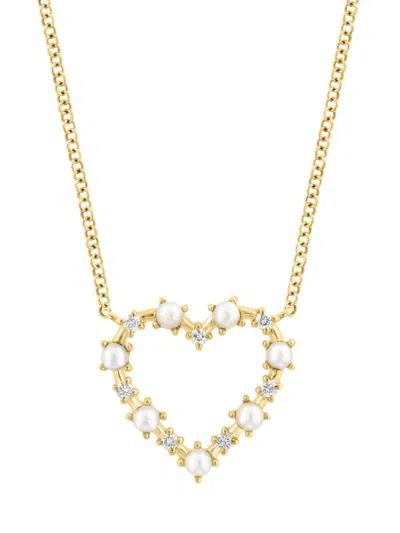 Saks Fifth Avenue Women's 18k Yellow Gold, Cultured Freshwater Pearl & 0.09 Tcw Diamond Heart Pendant Necklace In Neutral