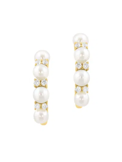 Saks Fifth Avenue Women's 18k Yellow Gold, Cultured Freshwater Pearl & 0.12 Tcw Diamond Hoop Earrings In Purple