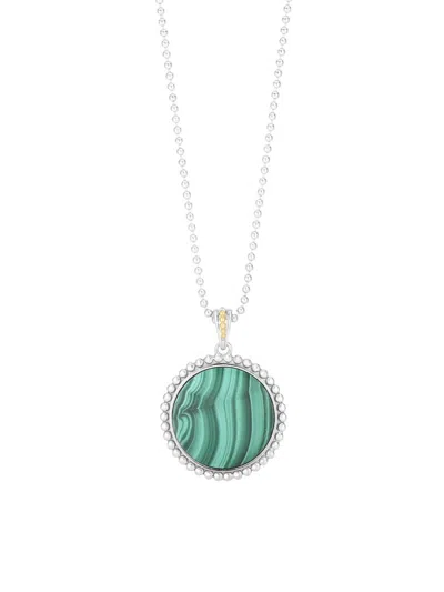 Saks Fifth Avenue Women's 18k Yellow Gold, Rhodium Plated Sterling Silver & Malachite Pendant Necklace/18"
