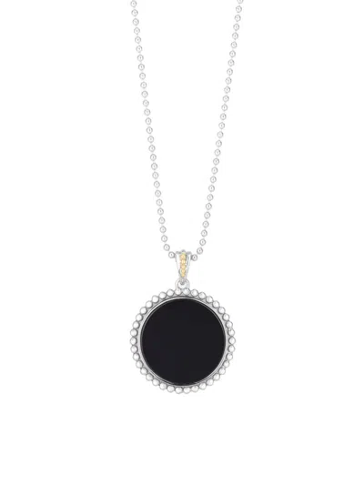Saks Fifth Avenue Women's 18k Yellow Gold, Rhodium Plated Sterling Silver & Onyx Pendant Necklace