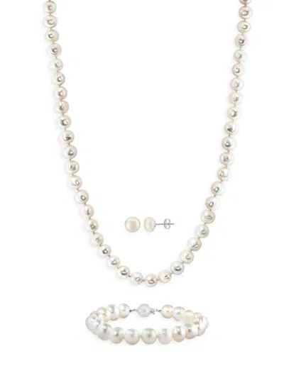 Saks Fifth Avenue Women's 3-piece Sterling Silver & 8.3-10mm Freshwater Pearl Necklace, Bracelet & Earrings Set