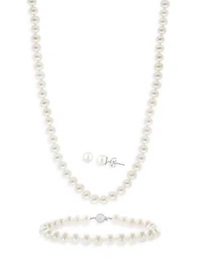 Saks Fifth Avenue Women's 3-piece Sterling Silver & Freshwater Pearl Studs, Necklace & Stud Earrings Set