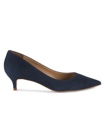 Saks Fifth Avenue Women's 30mm Kitten-heel Leather Pumps In Suede Navy