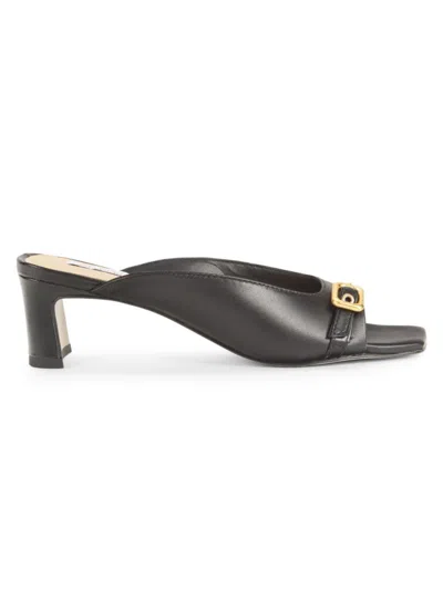 Saks Fifth Avenue Women's 50mm Leather Block-heel Sandals In Black