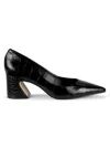 Saks Fifth Avenue Women's 55mm Croc Embossed Leather Pumps In Black Crocodile