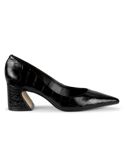 Saks Fifth Avenue Women's 55mm Croc Embossed Leather Pumps In Black Crocodile