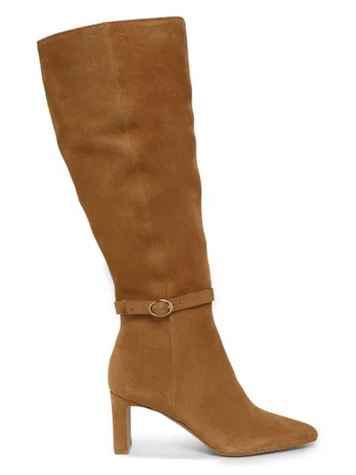 Saks Fifth Avenue Women's 75mm Block Heel Suede Knee High Boots In Tan Suede