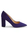 Saks Fifth Avenue Women's 80mm Winnie Block Heel Suede Pumps In Navy Suede