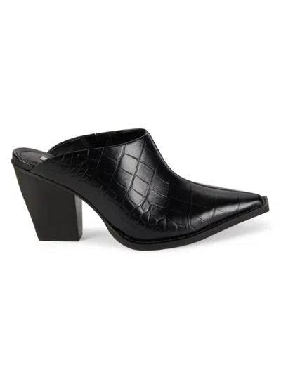 Saks Fifth Avenue Women's 81mm Croc Embossed Leather Mules In Black
